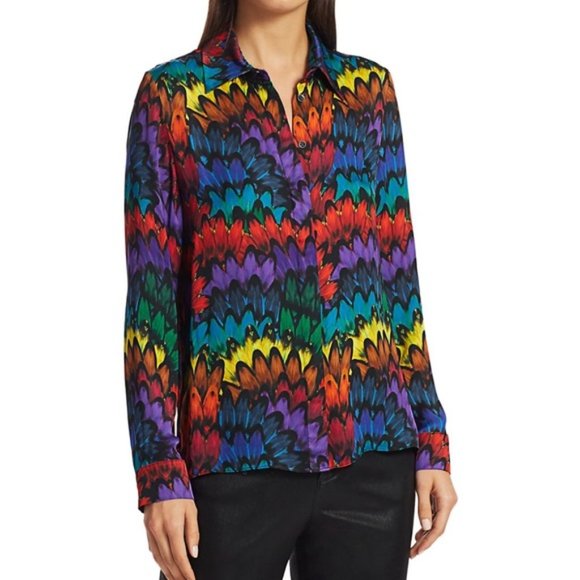 Alice + Olivia WILLA Blouse RAINBOW FEATHERS S - Picture 3 of 7